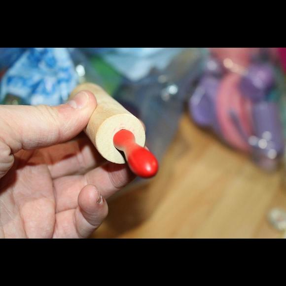 Bread Roller Kids Kitchen Rolling Pin Non Stick Mini wooden red Toy Dumpling - Picture 4 of 4